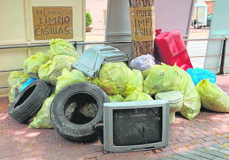 Parte de la 'basuraleza' recogida el pasado domingo en los carriles de la huerta de Casillas.