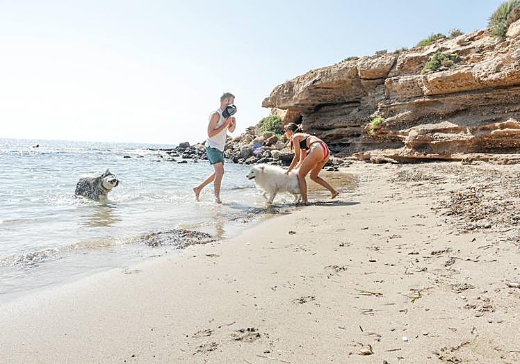 Imagen de archivo de una pareja disfrutando con sus mascotas en la Cala Mijo.