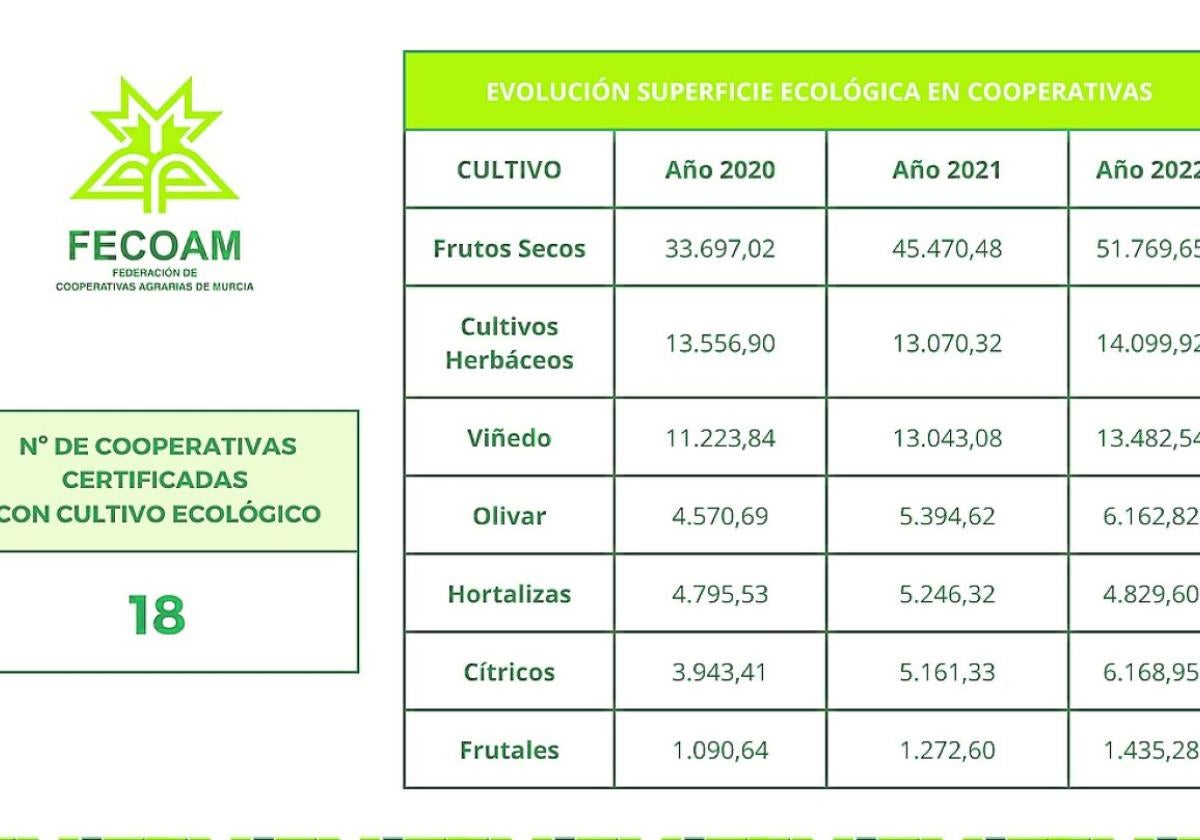 Cuadro con información sobre la superficie de cada cultivo.