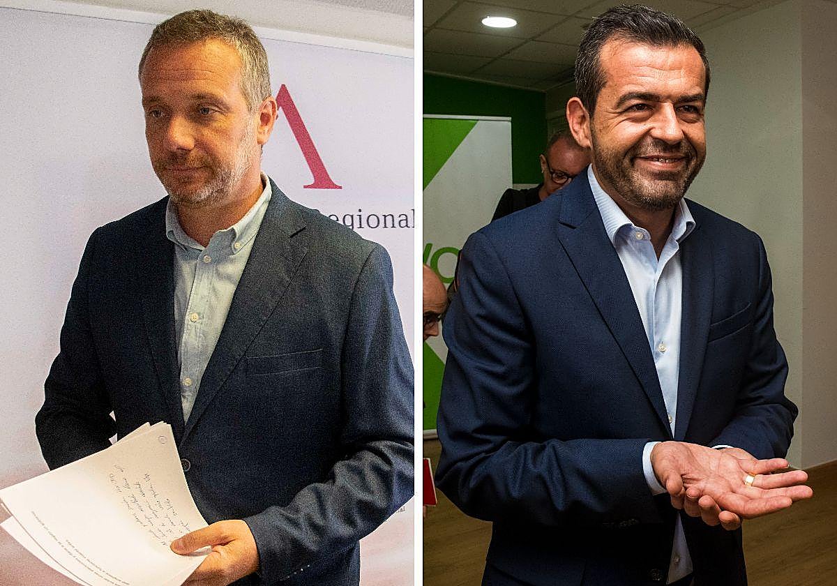 El portavoz del Grupo Parlamentario Popular, Joaquín Segado, ayer en la Asamblea. Rubén Martínez Alpañez, ayer, antes de la rueda de prensa en la sede de Vox.