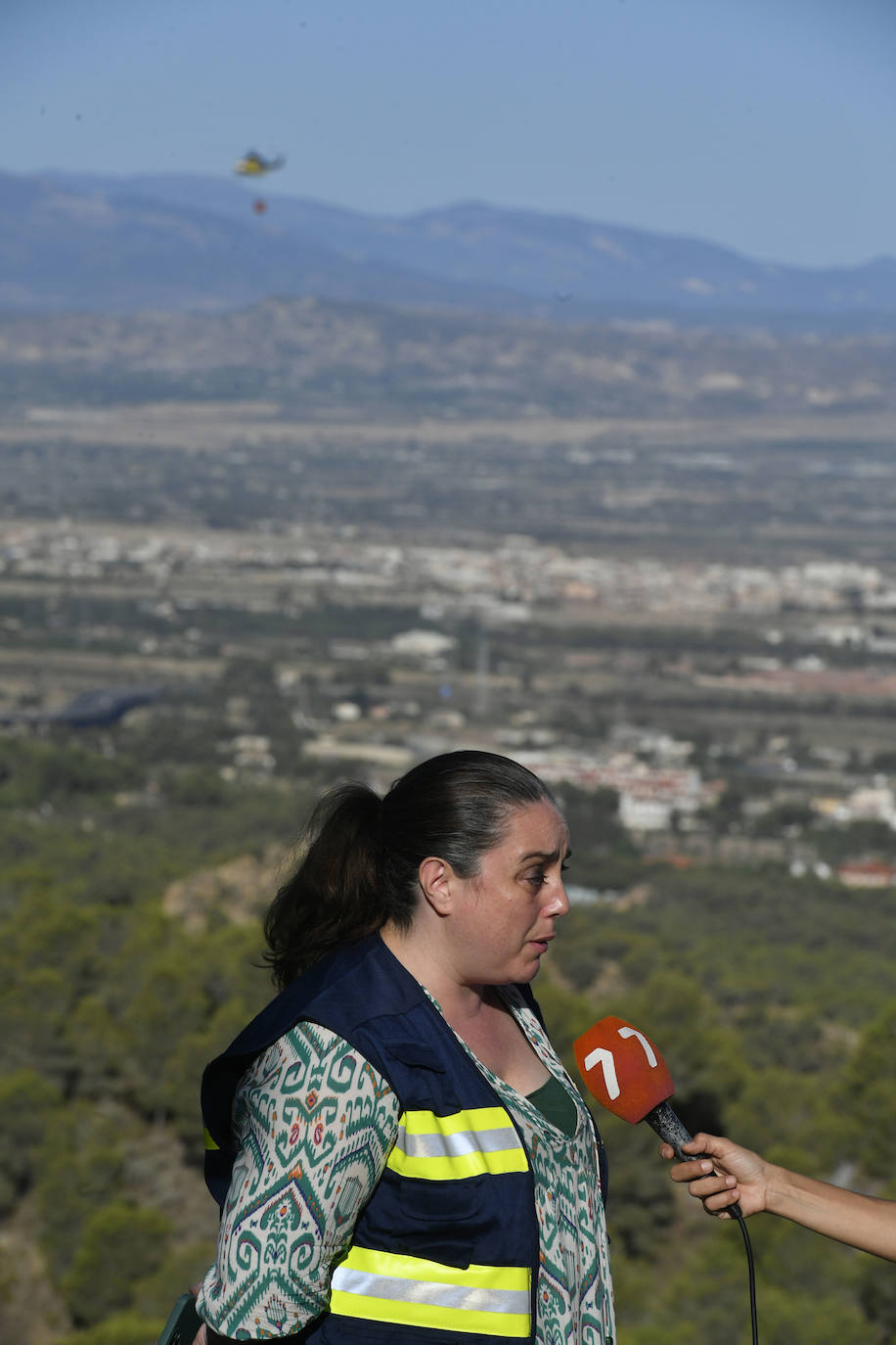 Los trabajos de extinción del incendio forestal en el parque regional del Valle en Murcia, en imágenes