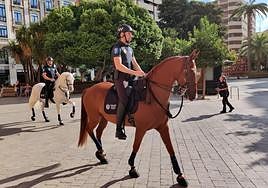Los agentes de la nueva Unidad Especial de Caballería de Murcia, este miércoles.