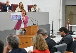María Marín durante su intervención en la segunda sesión del debate de investidura en la Asamblea Regional, este jueves.