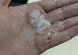 Pedriscos de granizo de considerable tamaño caídos este martes en Murcia.