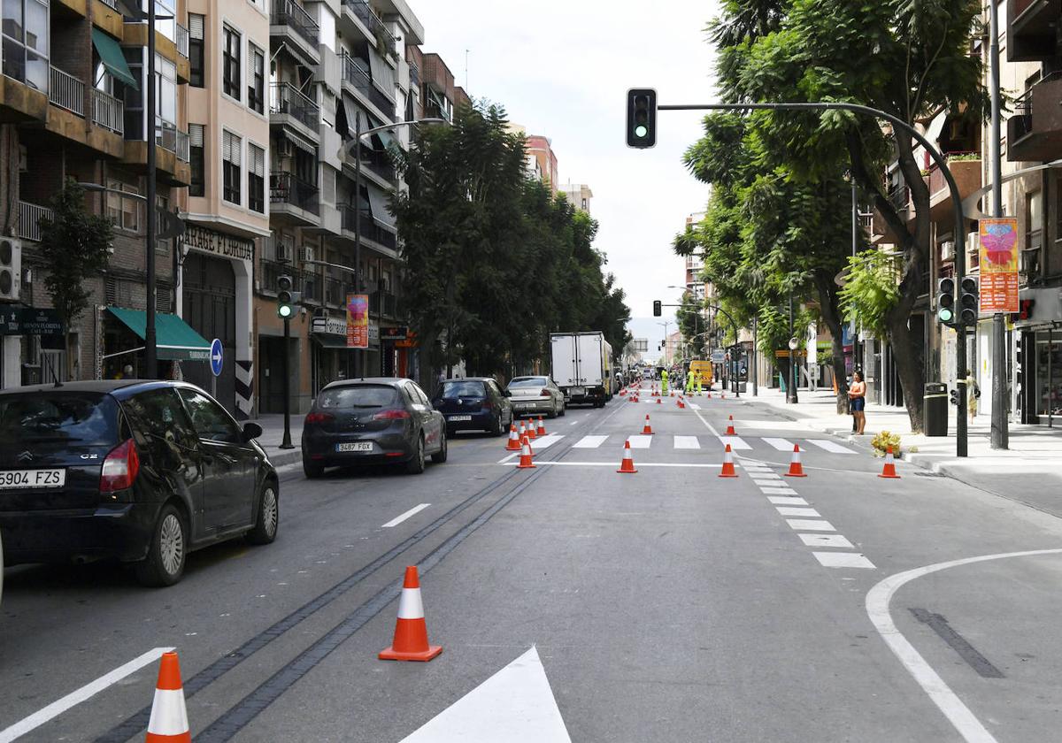 Obras en la calle Floridablanca de Murcia, en una imagen de archivo.