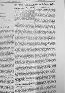 Imagen - Azorín sobre Salinas. Publicado en el Suplemento Literario de LA VERDAD. Murcia, 4 de julio de 1926. Número 55.