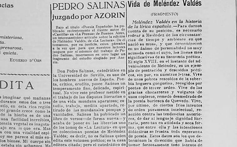 Imagen - Azorín sobre Salinas. Publicado en el Suplemento Literario de LA VERDAD. Murcia, 4 de julio de 1926. Número 55.