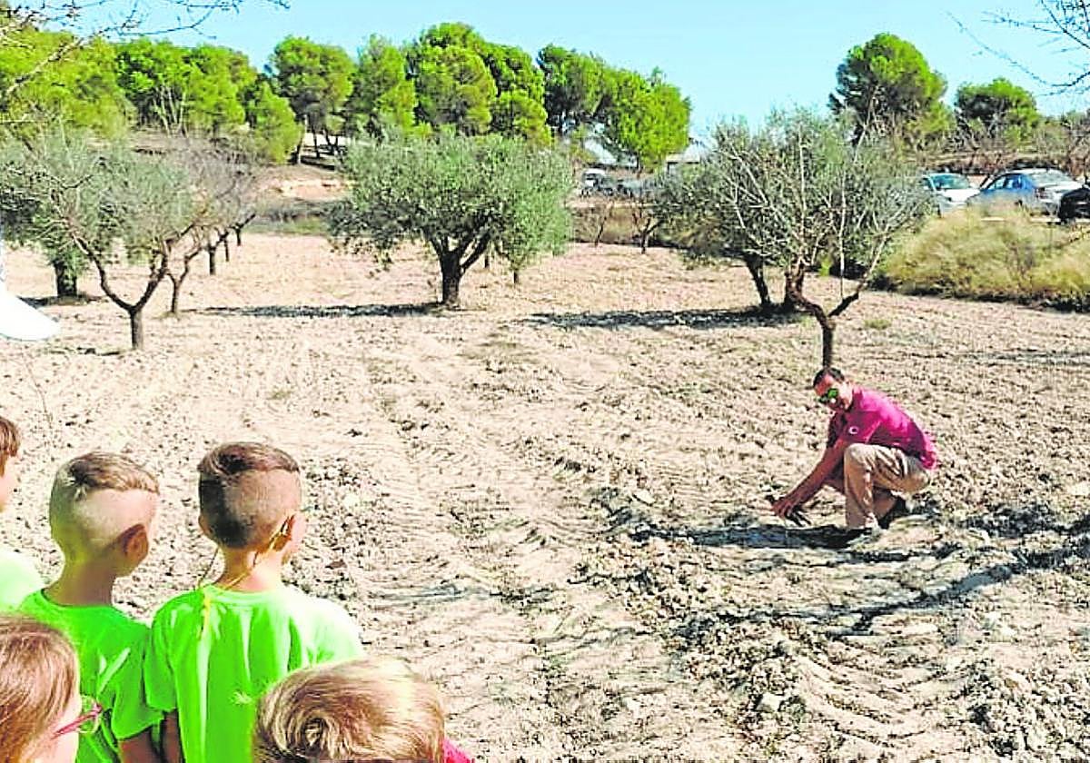 Escolares observan a Alacid, en el momento que suelta el ave.