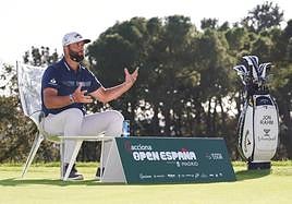 Jon Rahm durante la rueda de prensa a dos jornadas de que comience la competición.