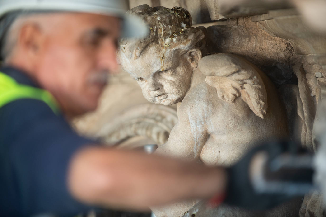 Las obras de restauración de la fachada de la Catedral de Murcia