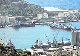 Cuatro buques atracados en el puerto de Escombreras hacen operaciones de carga y descarga.