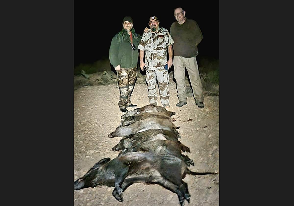 Tres cazadores voluntarios ante seis jabalíes, en Cartagena.