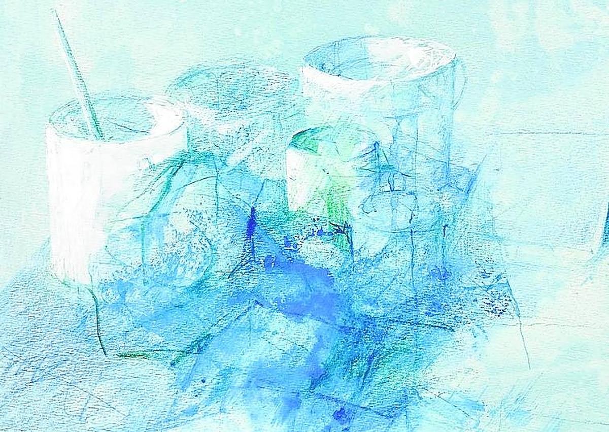 Imagen secundaria 1 - Arriba: 'Cuenco'. Pedro Cano nunca ha expuesto ni exhibido la mayor parte de este cuaderno que hoy aparece en Ababol. Abajo izquierda: 'Botes'. En los 80 aquel pintor de Blanca que experimentaba con la pintura buscaba, en realidad, abrazar la eternidad. Abajo derecha: 'Cajas'. Dice Pedro Cano que el mundo cabe en una caja, que es siempre un misterio. De 'Still-Life' (1984-1987).