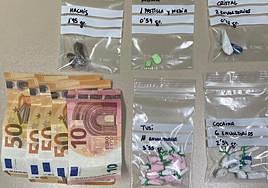 Droga y dinero en metálico incautado por la Policía Local de Calasparra.