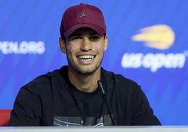 El tenista Carlos Alcaraz, en una rueda de prensa.