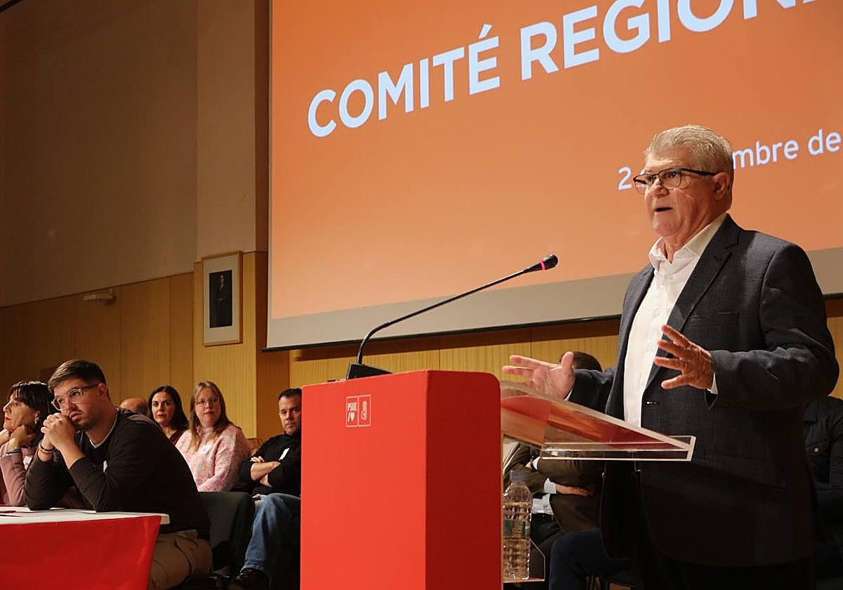 Vélez, este sábado, en el Comité Regional Extraordinario del partido.