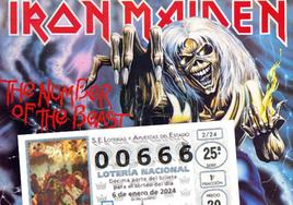 Un décimo con el número 00666 sobre la portada del disco 'The Number of the Beast' de Iron Maiden.