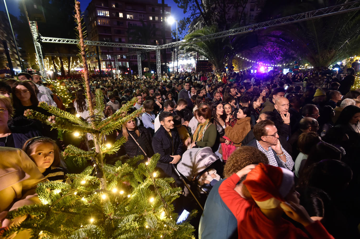 El espectáculo de encendido del gran árbol de Navidad de la plaza Circular de Murcia, en imágenes