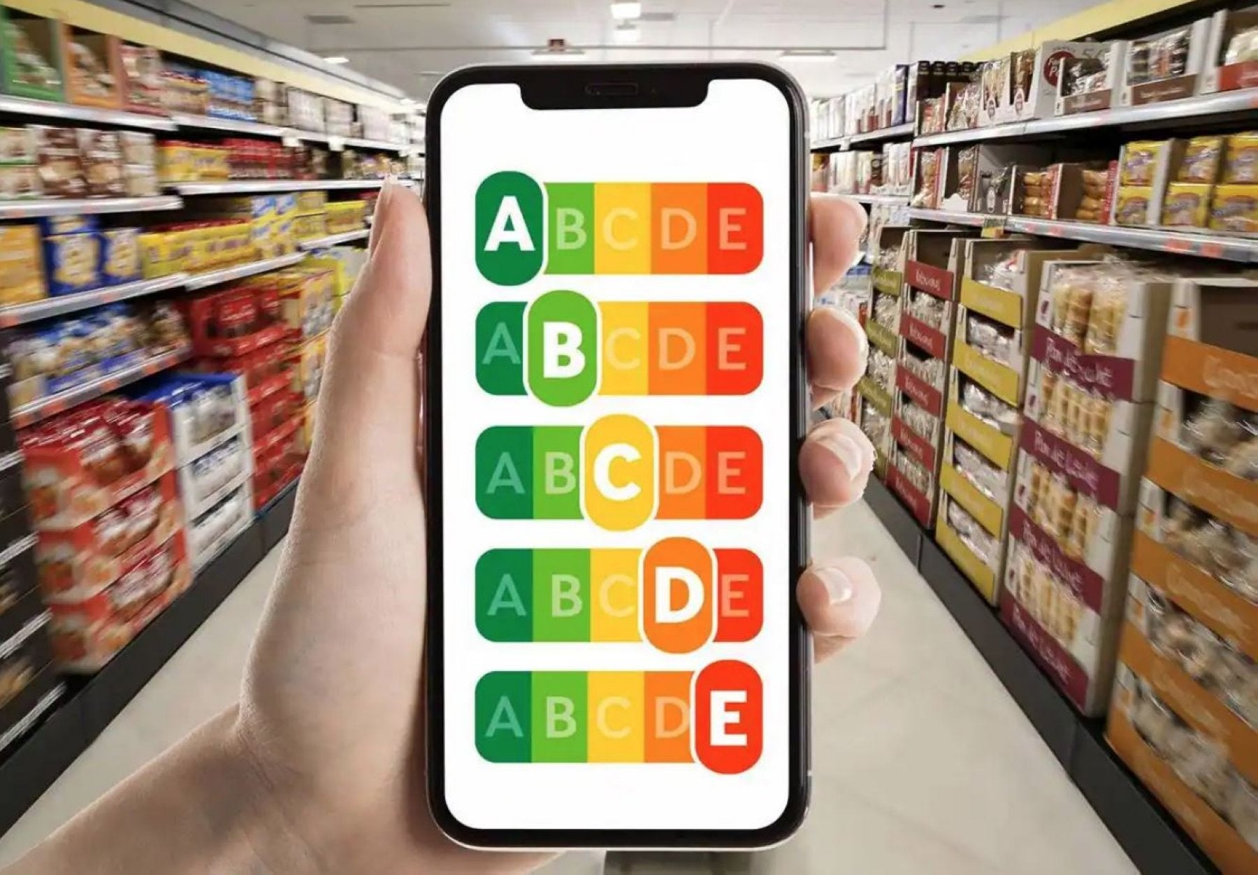 Letras y colores empleados en el sistema de etiquetado 'Nutriscore'.