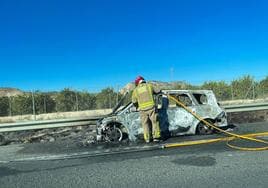 Un bombero sofoca las llamas.