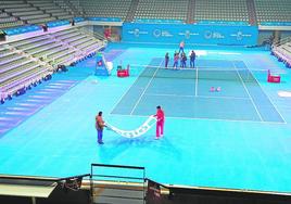 Preparativos en el Palacio de los Deportes de Murcia.