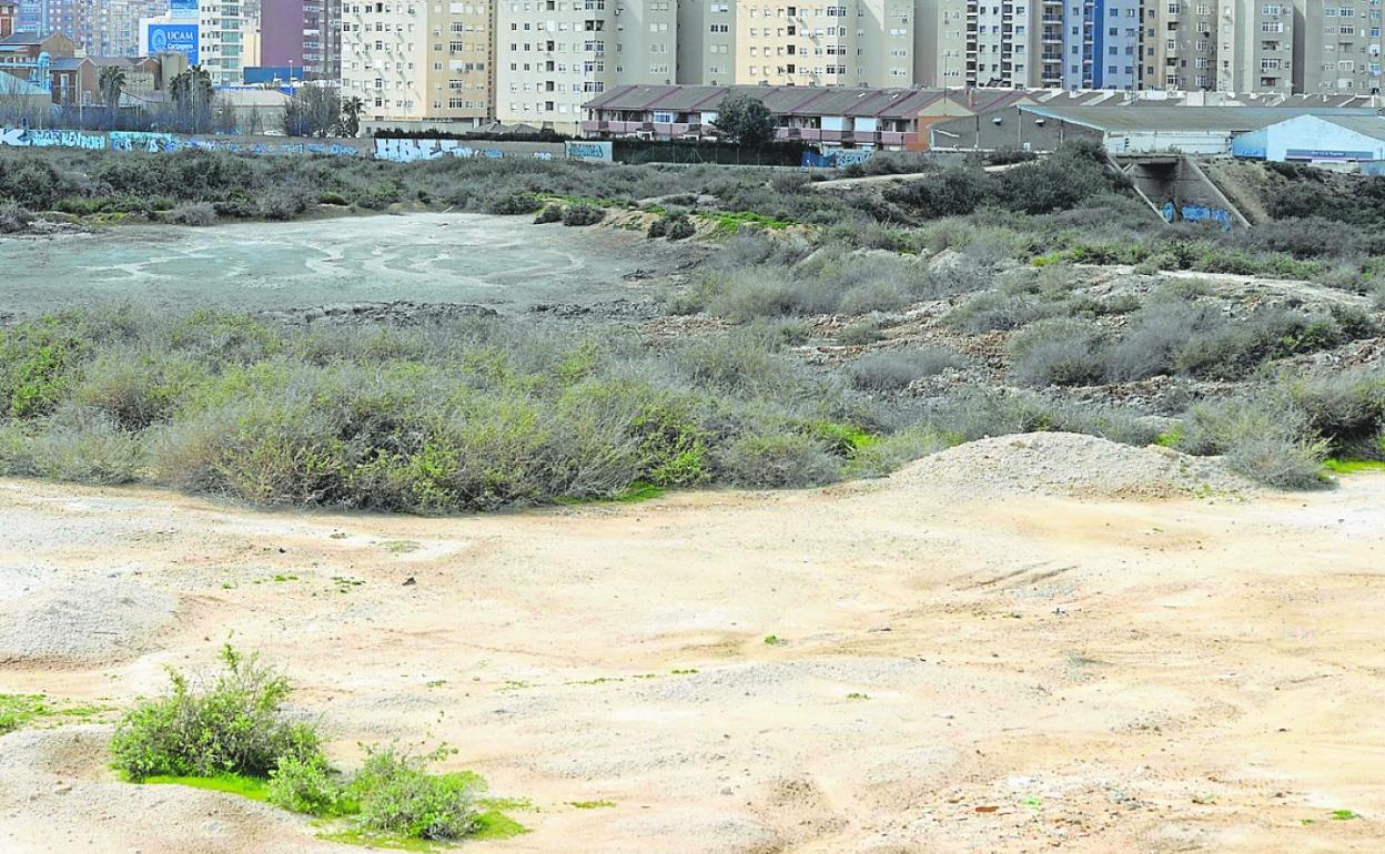 Vista de los terrenos de El Hondón, con los barrios de San Ginés y del Sector Estación al fondo. 