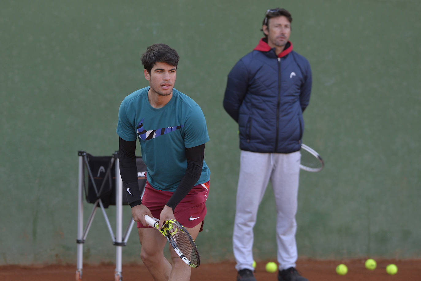 Alcaraz entrenando este sábado en el Club de Campo de Murcia. 