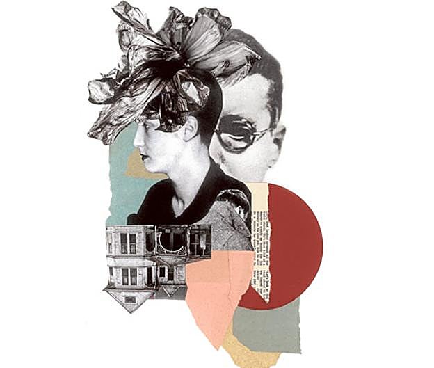 'La luz' (collage analógico). Sobre la relación de Joyce con su hija, el nombre de Lucia lo decidió su padre, 'Luz', patrona de los ciegos y defensora de los enfermos… todo lo que ella haga o diga es lo que le guía. En este collage, Lucia lleva en el pelo pétalos de unas flores que parecen los del tul cuando ella bailaba en movimiento. Fue discípula de Raymond Duncan, hermano de Isadora Duncan. La casa boca abajo, el hogar desestructurado...