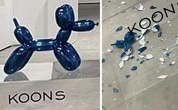 Jeff Koons's 'Balloon-dog' artwork vandalized in Miami.