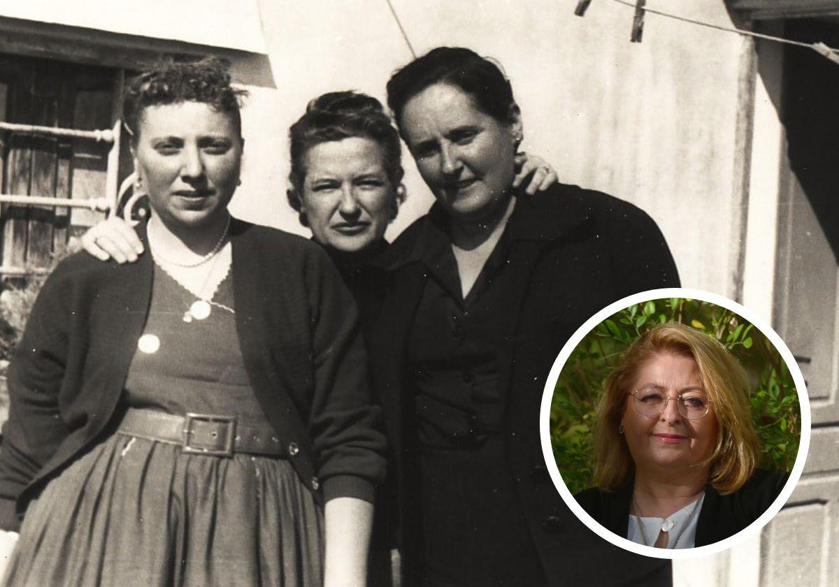 Mari Lola Marín (hermana de Ramón Sijé), Carmen Conde y María Cegarra, en marzo de 1955. En la imagen pequeña María Victoria Martín González