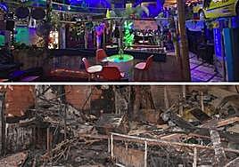 La discoteca Fonda Milagros, antes y después del incendio.