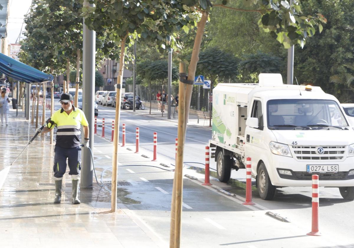 Un operario de Limusa realiza tareas de limpieza en una calle del centro, en una imagen de archivo.