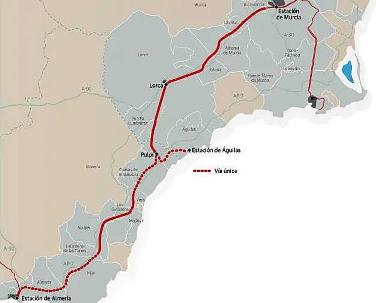 Trayectoria del Corredor del Mediterráneo en el tramo Murcia- Almería.