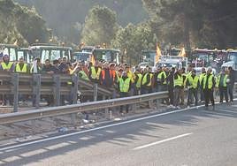 Los agricultores concentrados, a primera hora de ayer, en el Puerto de la Cadena, en el momento en que increparon a un periodista de LA VERDAD y un fotógrafo.