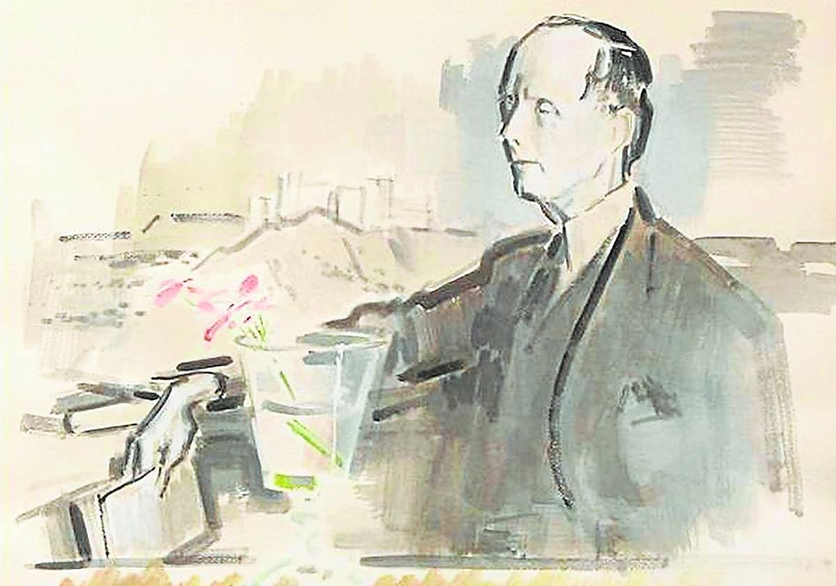 Imagen principal - En la parte superior: 'El Azorín de Zuloaga', obra de Ramón Gaya sobre papel. Foto: Museo Ramón Gaya de Murcia. A la izquierda y derecha: más de 2.000 registros documentales y objetos del escritor. Foto: Nacho garcía 