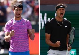 Carlos Alcaraz y Alexander Zverev, en sus partidos de octavos de Indian Wells.