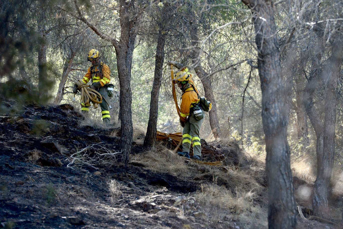 Bomberos y Guardia Civil investigan el incendio en Algezares