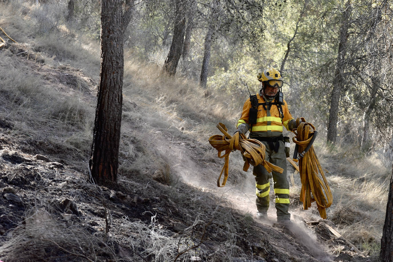 Bomberos y Guardia Civil investigan el incendio en Algezares