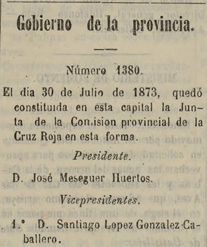 Imagen secundaria 2 - 1. 'El Diario de Murcia' aún publicaba en 1892 una esquela para recordar al famoso doctor. 2. En 1873. Noticia de la creación de la Cruz Roja en Murcia. 