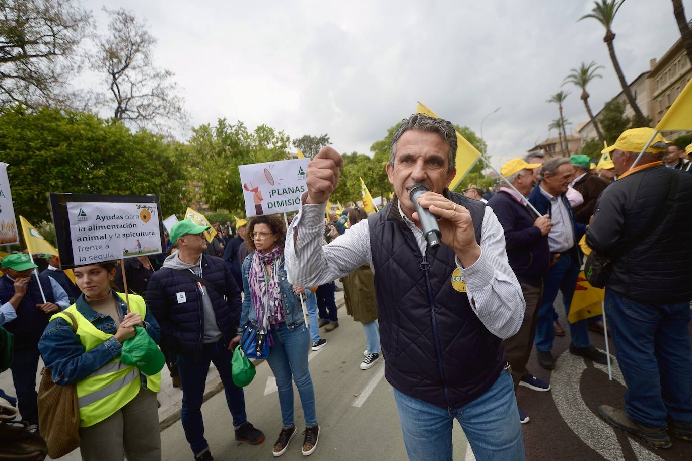 La protesta de agricultores y ganaderos de las zonas de secano ante la Delegación del Gobierno, en imágenes