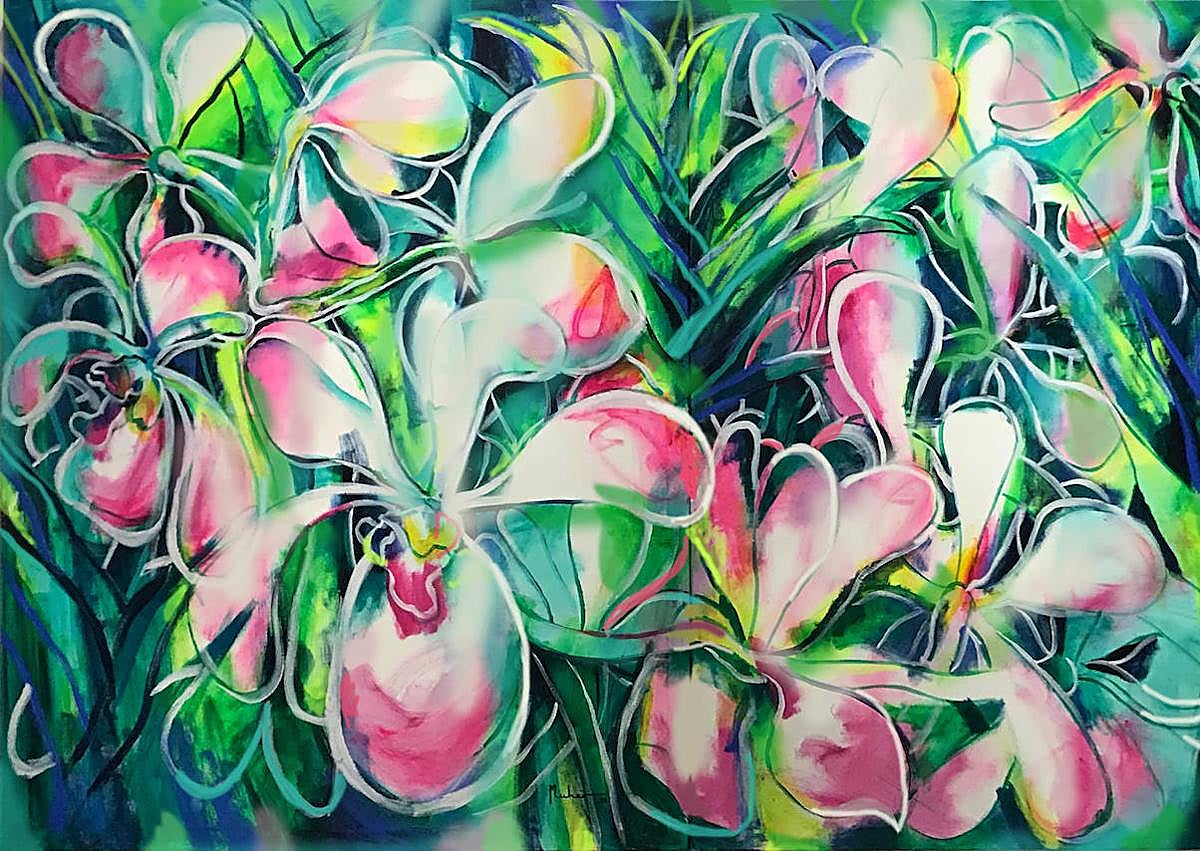 Imagen secundaria 1 - Manuel Herrera y Francisca Muñoz en su taller. Obras de 'Flores y feria'.