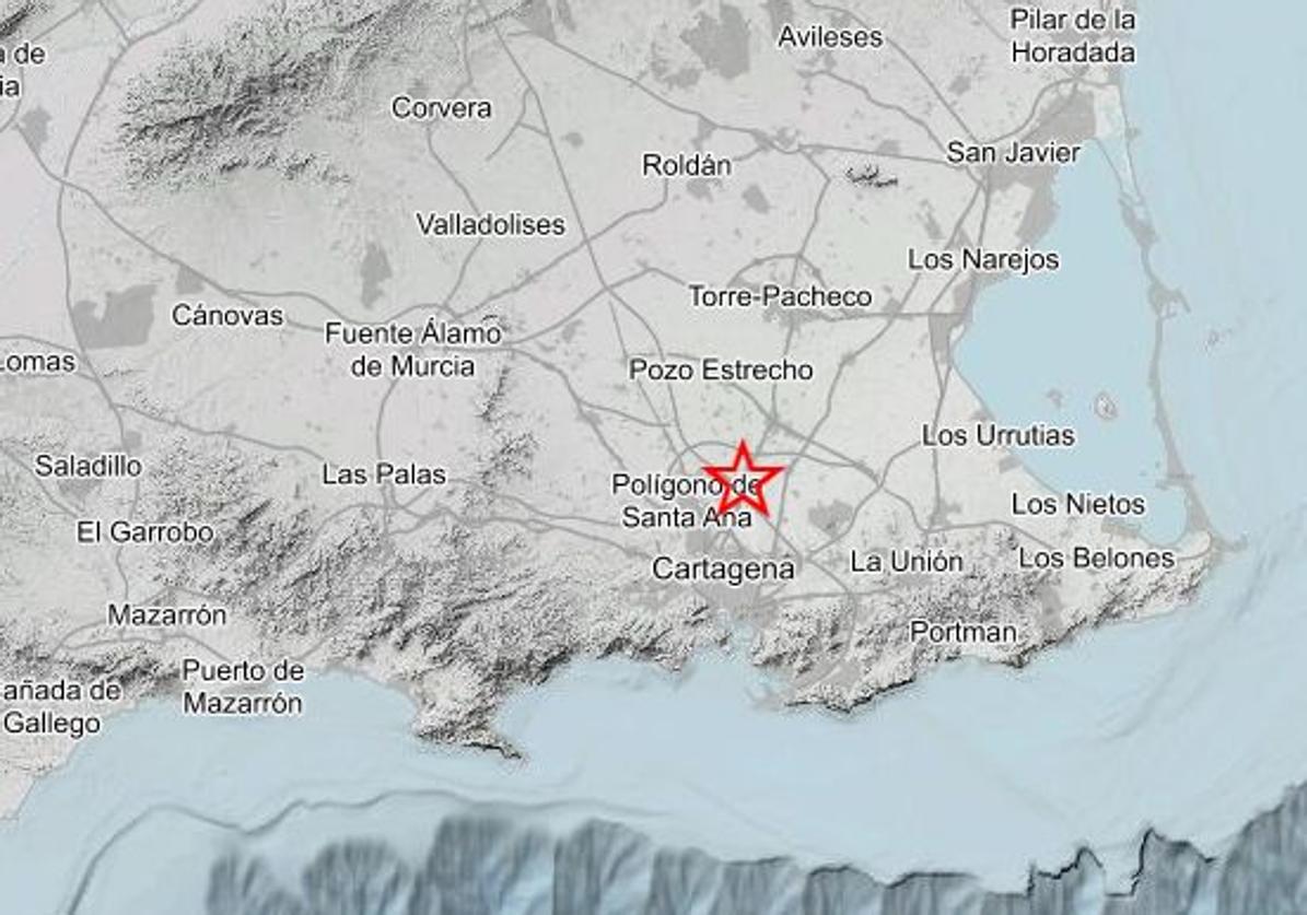 El epicentro de uno de los terremotos ocurridos durante la madrugada.