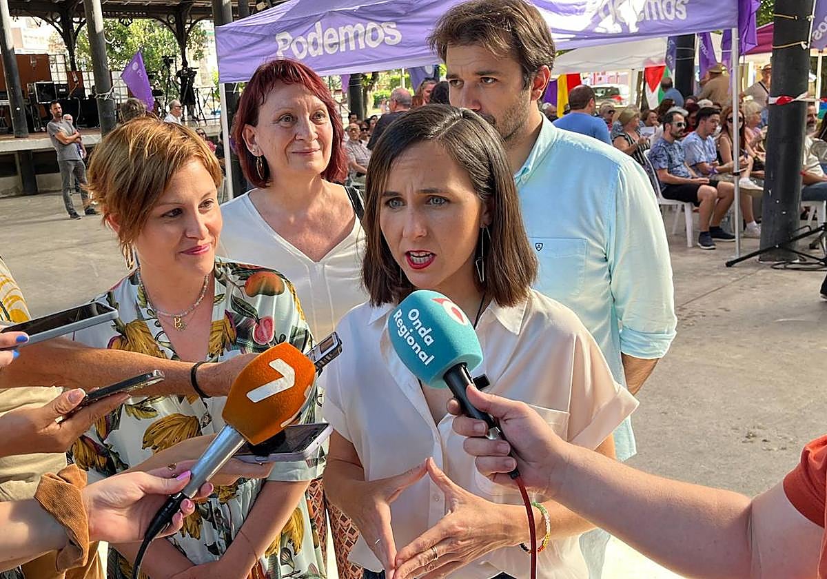 La secretaria general de Podemos, Ione Belarra, este miércoles, en Murcia.