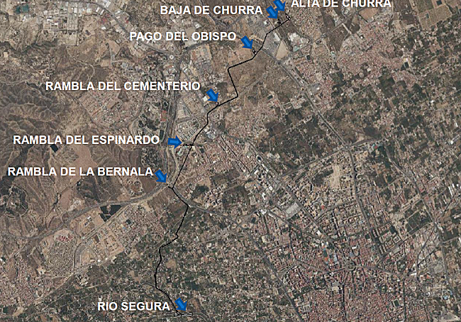 Trazado del colector proyectado en la zona norte de Murcia.