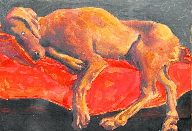'Perro dormido' (1950), acuarela sobre papel de Ramón Pontones.