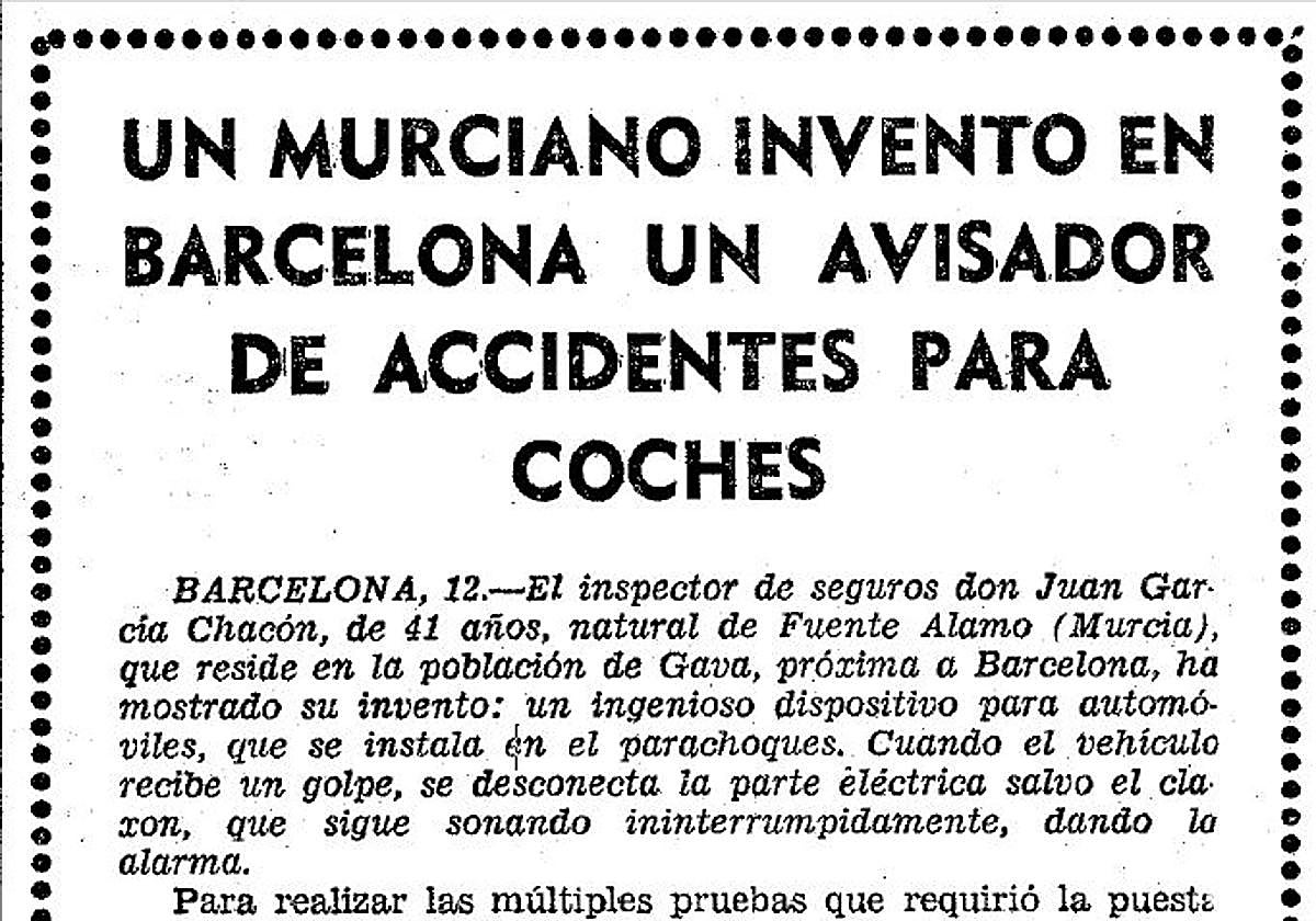 En 1966. Otro murciano ideó un sorprendente sistema, precursor de las actuales alarmas de los coches, según LA VERDAD.