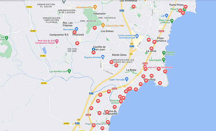Captura del mapa de colonias felinas aportado por la asociación al Ayuntamiento.
