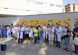 Profesionales del servicio de Urgencias del Reina Sofía, durante una protesta por los planes del verano.