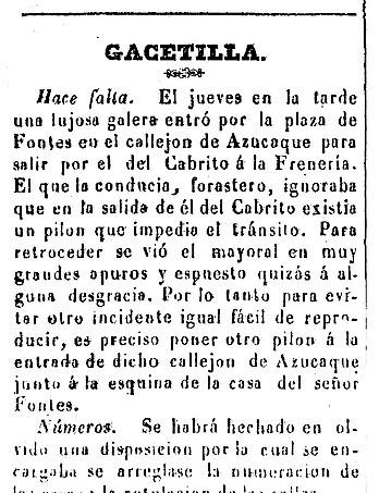 Imagen - El diario 'La Paz' hablaba en 1859 del callejón del Cabrito y de Azucaque.