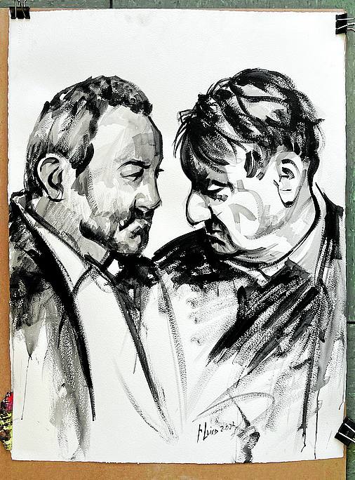 Imagen - Las obras originales que presenta Ababol en este número especial dedicado a Claudio Magris, acrílicos en dos colores, llevan el trazo amaestrado de la pintora y escultora María Luisa Martínez León, doctora en Bellas Artes por la Universidad Politécnica de Valencia y escultora y profesora de dibujo técnico y volumen en la Escuela de Arte de Murcia. Es hija de Anastasio Martínez Valcárcel, nieta de Nicolás Martínez Ramón y bisnieta de Anastasio Martínez Hernández, escultores legendarios. Martínez León ilustró otros números de Ababol dedicados a Javier Marías y María Zambrano. En este momento trabaja en el monumento en la Base Aérea de Alcantarilla dedicado a los paracaidistas caídos de todos los ejércitos.